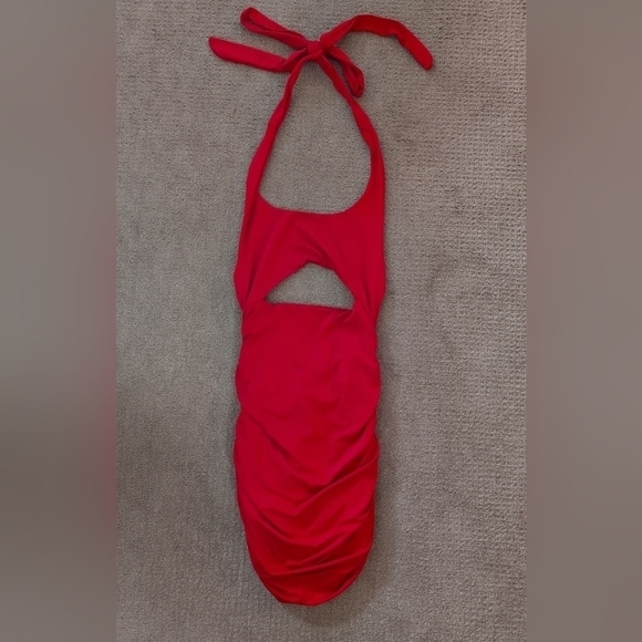 Source Unknown Other - Women's Ruched Peek A Boo Center Red Bow Tie Swimsuit